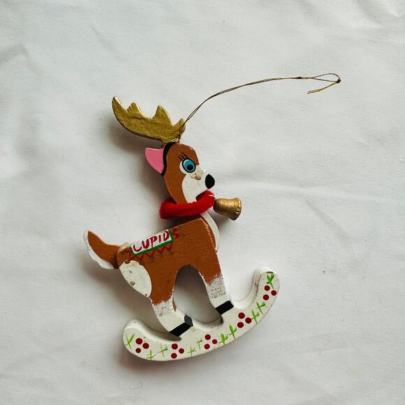 Vintage Other - Vintage Hand Painted Santa's Reindeer "Cupid" Rocking Horse Christmas Ornament